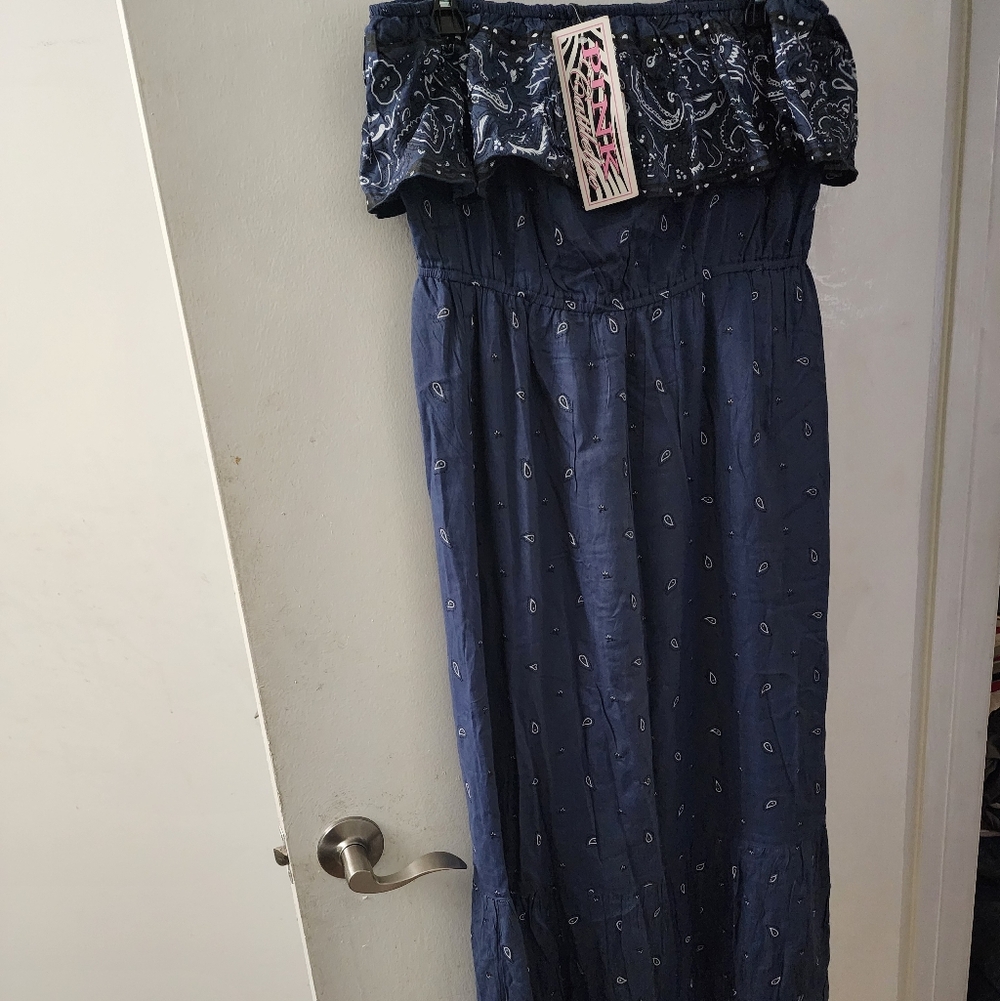 NWT MAXI DRESS STRAPLESS SIZE XL BANDANA PRINT BY PINK CATTLELAC